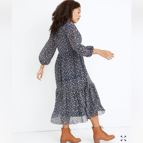 Madewell Navy Tie-Waist Midi Dress in Harvest Vine Floral Size Large MB212 - Picture 16 of 16